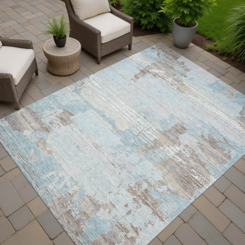 Tapis abstrait lavable à la machine intérieur / extérieur ACN2646, Ciel, 8 pi x 10 pi
