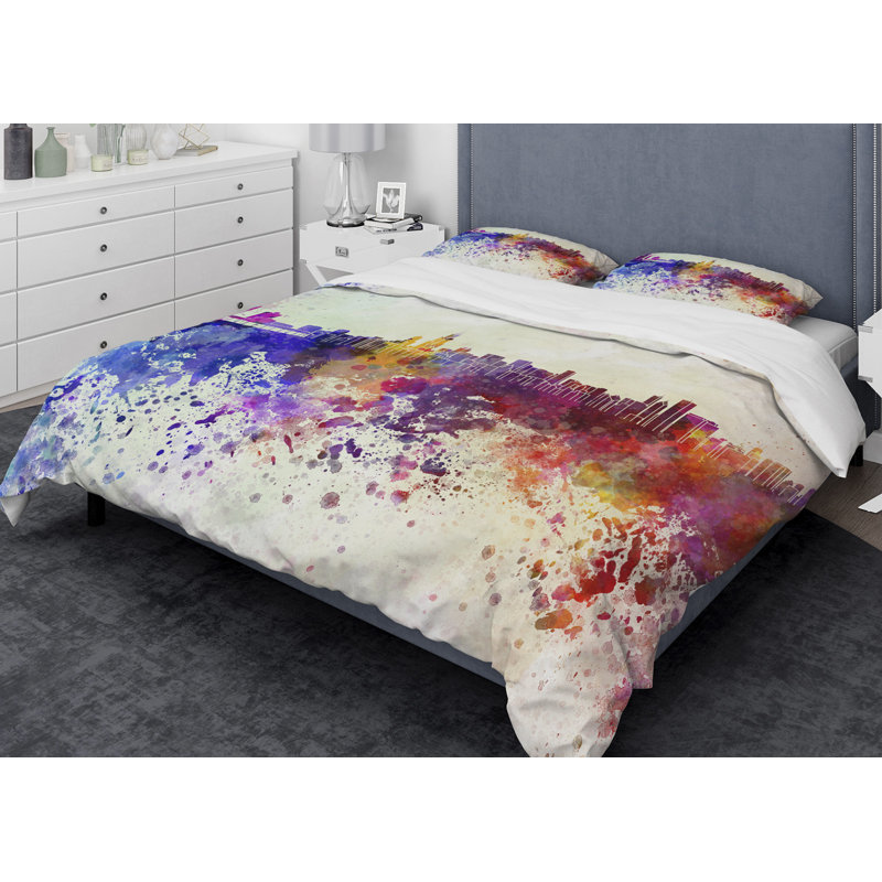 Ensemble de housse de couette designart chicago horizon, Housse de couette très grand + 2 taies décoratives
