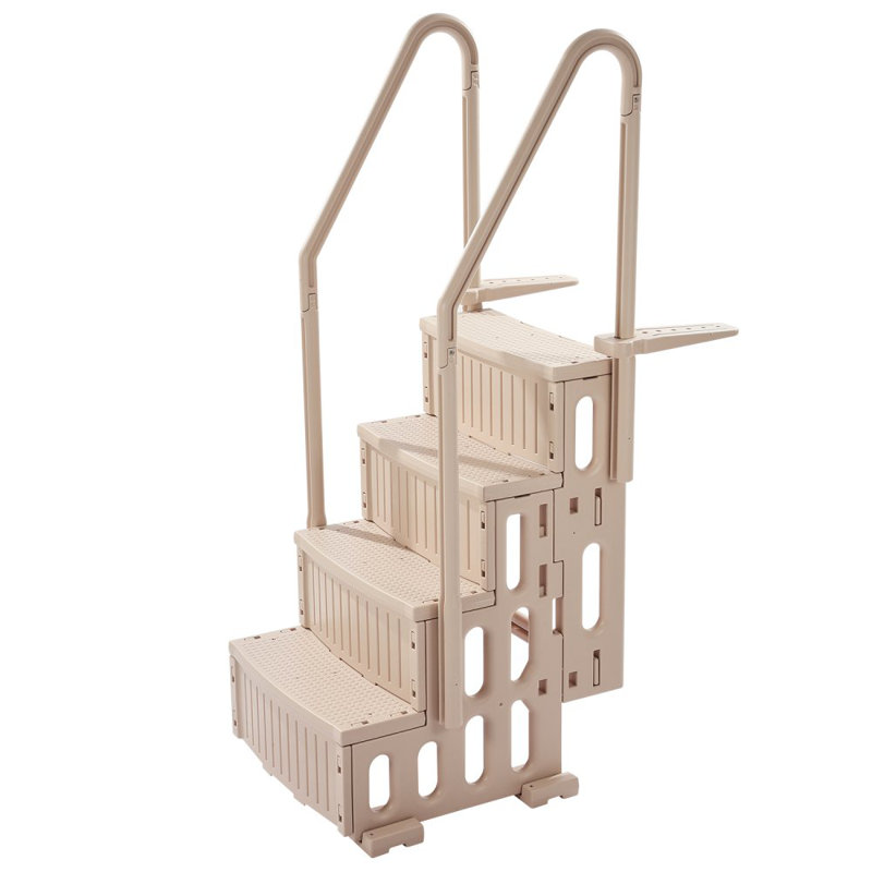 4-Step Pool Ladder of Double Handrails Supports 400 lb for 48-54 In Pools, Taupe