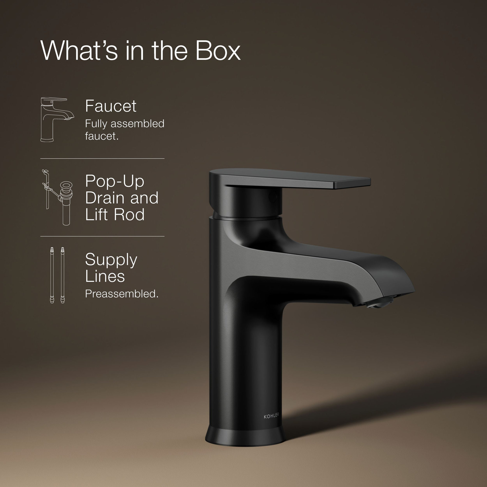Kohler Hint Single-Handle Bathroom Faucet with Pop-Up Drain Assembly, One Hole Bathroom Sink Faucet, 1.2 gpm, Matte Black