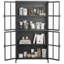 Armoire de rangement en métal noir de qualité supérieure avec portes en verre trempé, tablettes réglables, dispositif anti-basculement, fermeture silencieuse magnétique et pieds réglables pour la maison et le bureau