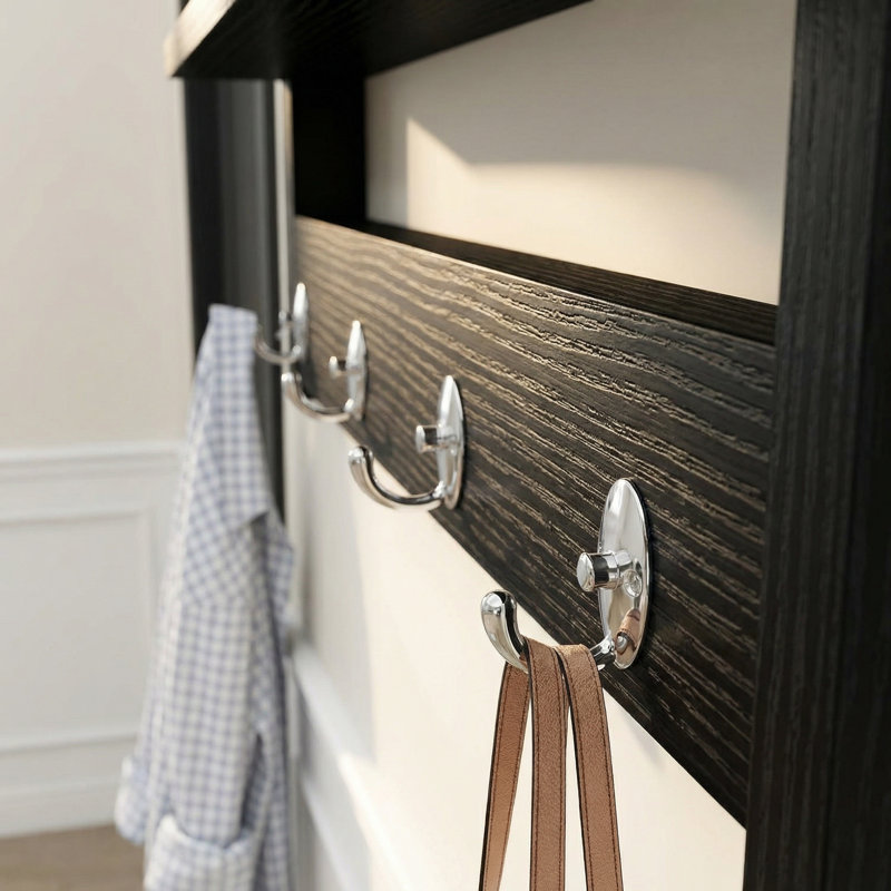 Wall Mounted Wooden Coat Rack With Shelf, Entryway Organizer With Hooks For Coats, Hats, Purses & Backpacks , Gray