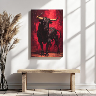 Powerful Bull with Golden Horns Canvas Wall Art - Gallery Wrap Canvas with Solid Wood Inner Frame, Ready to Hang
