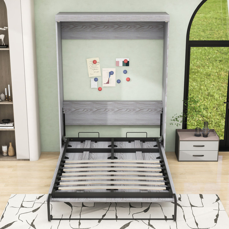 Lit escamotable en bois peu encombrant avec tête de lit, Double