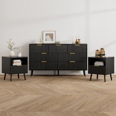 Ensemble de chambre à coucher 3 pièces (1 commode + 2 tables de chevet)
