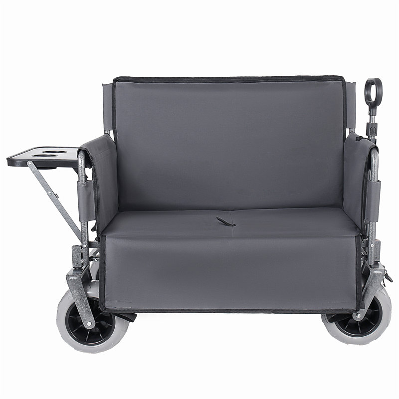 3-In-1 Collapsible Wagon Converts To Bench Convertible Folding Wagon Cart With Rear-Mounted Folding Tabletop, Gris