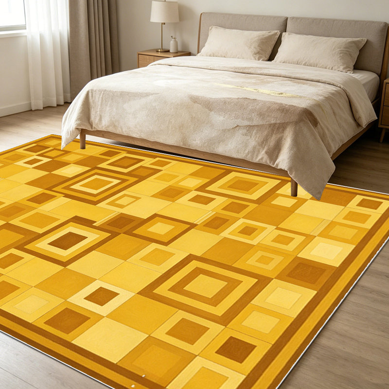 1PC Geometric Square Brown Gold Mosaic area rugs for Living Room, Soft and Comfortable, Suitable for all seasons, easy-to-maintain, machine washable Indoor floor mat, Under Table Farmhouse suitable for dining table area, bedroom bedside,