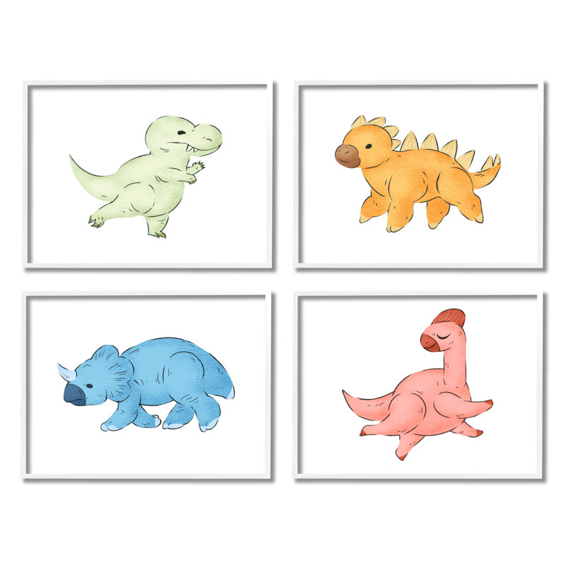 «Fun Baby Dinosaurs» par T-Rex, Cadre blanc, H 11 po x l 14 po