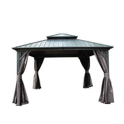 Aluminum Metal Gazebo 12' X With Construction And Privacy Curtain - For Private Outdoor Area, Patio, Backyard, Deck, Lawn, Gray 12x12 Ft Galvanized Steel Modern For Recreation Spaces,