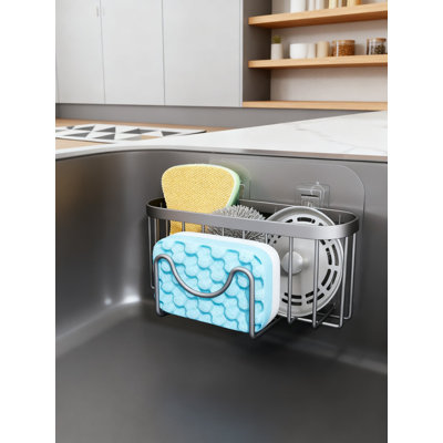 Kitchen Sponge Holder With M-Shaped Design, 2 Installation Methods, Rustproof Stainless Steel Sink Caddy Organizer For Sponge, Brush And Scraper