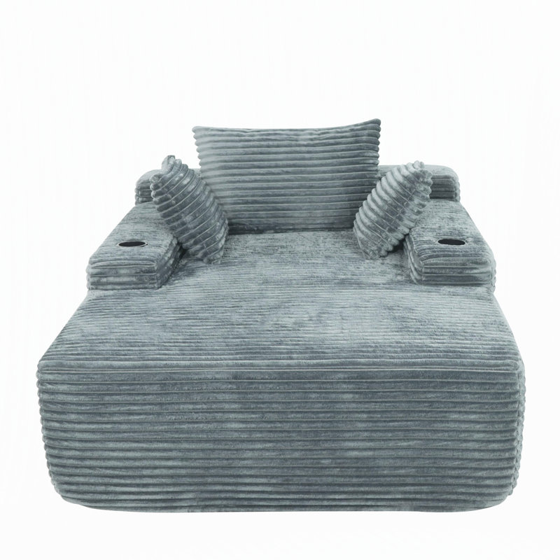 Chaise longue convertible sans os avec rembourrage à ressorts et sans assemblage, Velours côtelé gris