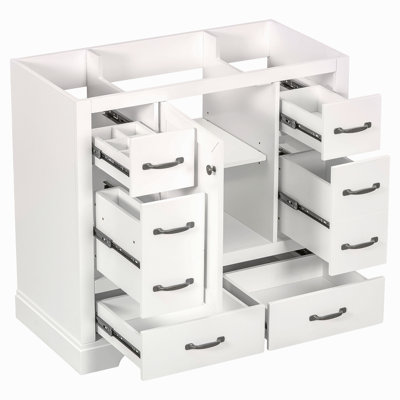 Meuble-lavabo 36 po sans lavabo, base d'armoire seulement, six tiroirs, diviseur de tiroir multifonctionnel, tablette réglable