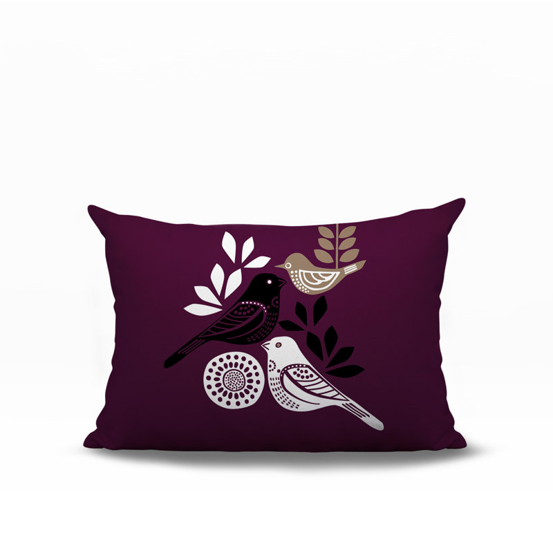 Oreiller rectangulaire réversible intérieur / extérieur Emy Bird, Mauve, Rectangle H 18 po x l 25 po