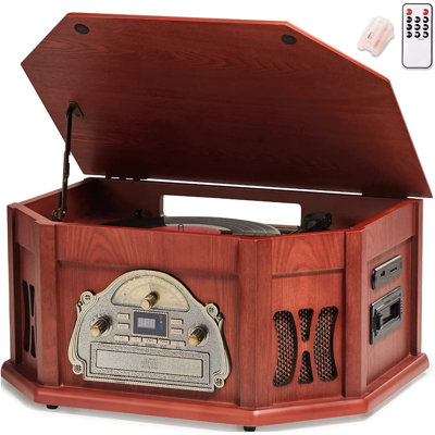 Direct Power 10-in-1 Vinyl Record Player, Wood Classic Audio Turntables with Bluetooth Built-in Speakers
