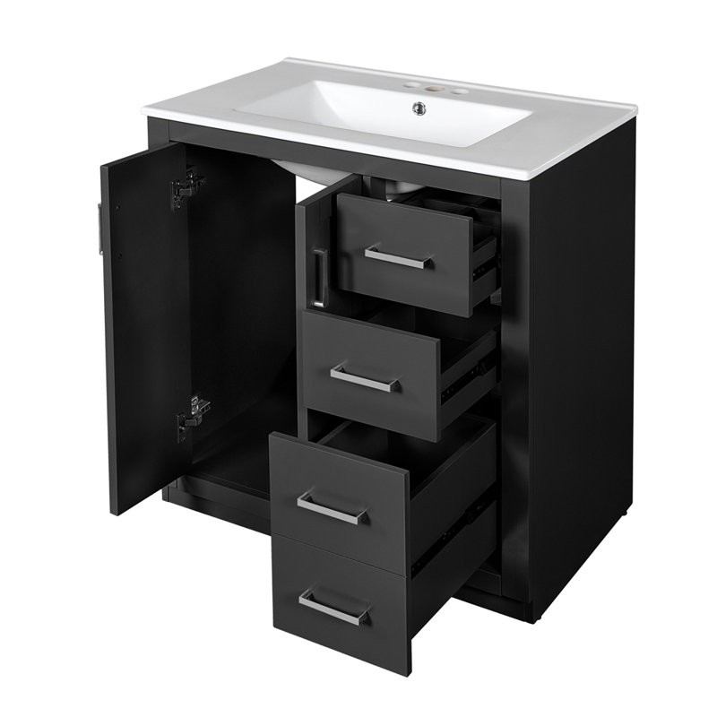 Ensemble de meuble-lavabo autoportant 30 po avec 3 tiroirs et portes à fermeture douce, Noir