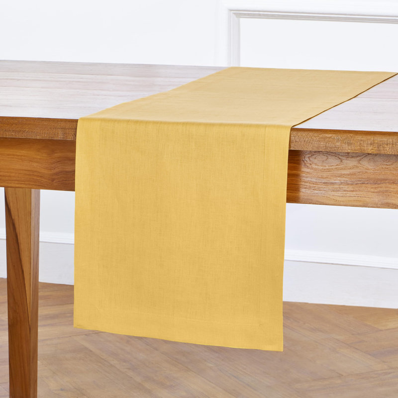 Fete - 100% Pure Rectangle Dining Linen Table Runner, Mustard Yellow, 108" x 14"