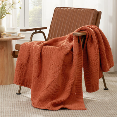 Jeté à carreaux en chenille pour lit, canapé et lit