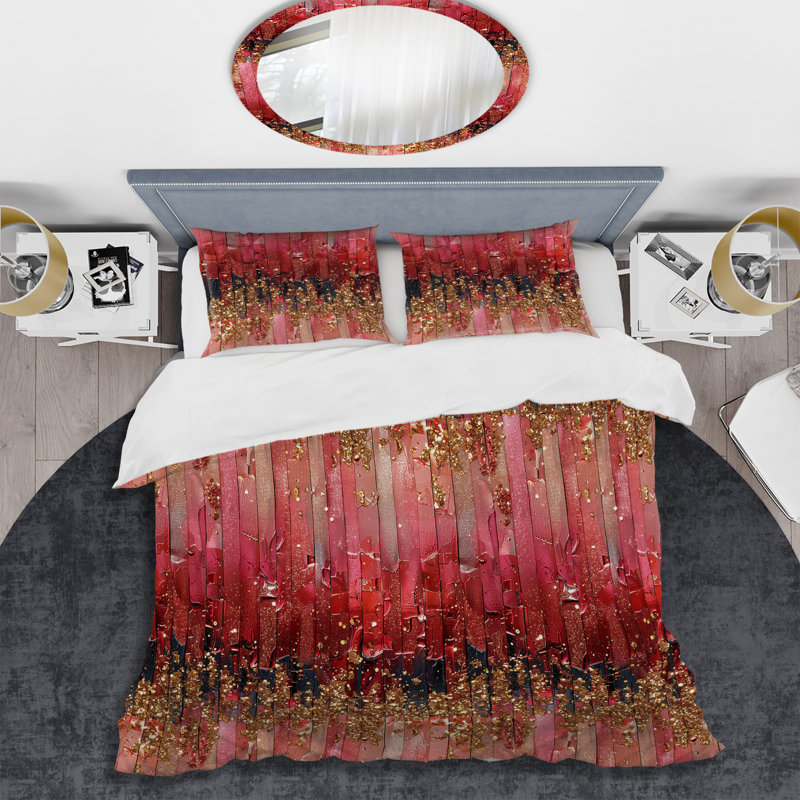 Ensemble de housse de couette moderne rose et or scintillant I, Housse de couette pour grand lit et 2 taies décor