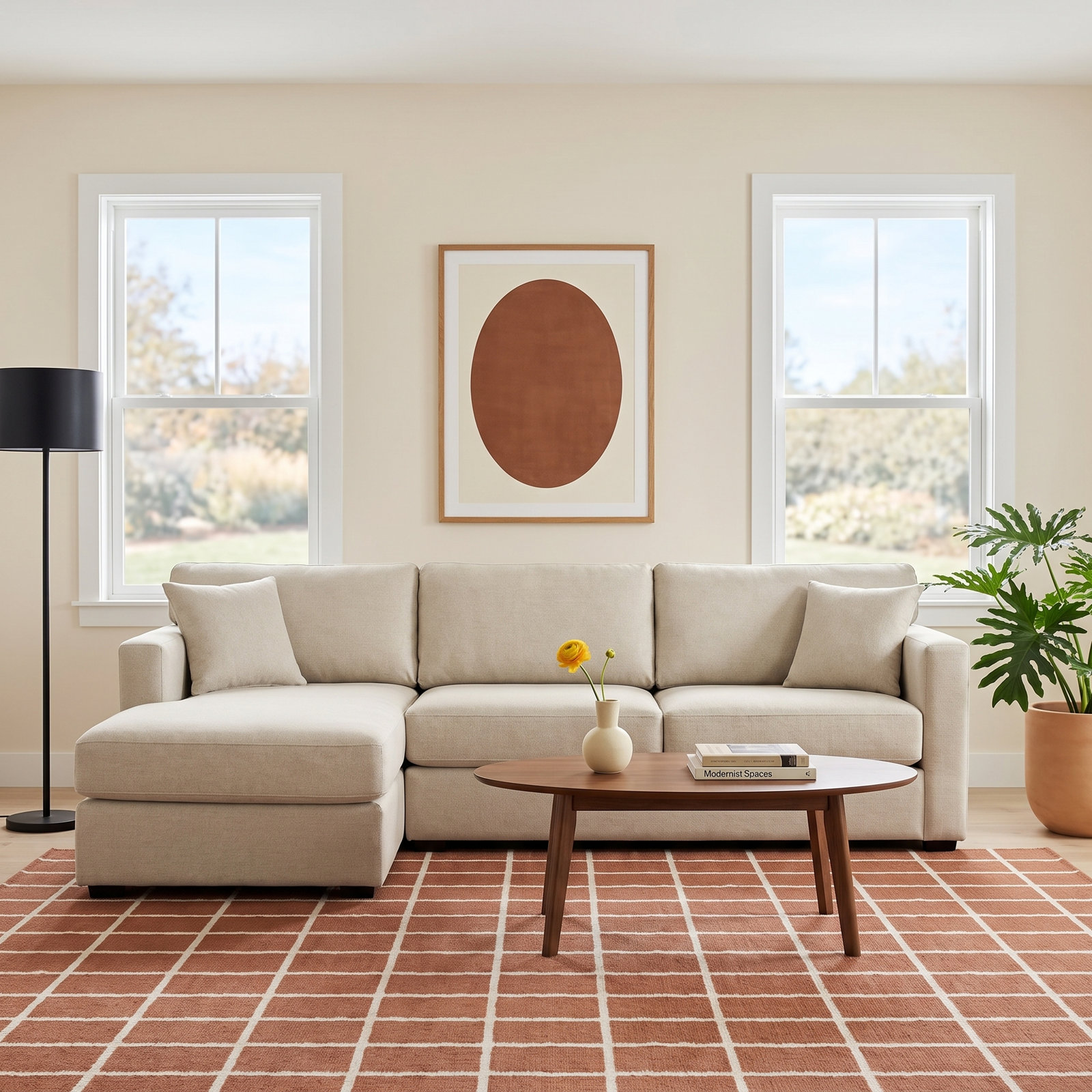 Upholstered Reversible Chaise L-Sectional, Sand