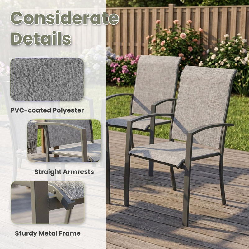 2 Piece Stackable Outdoor Textilene Patio Dining Chairs, Gray