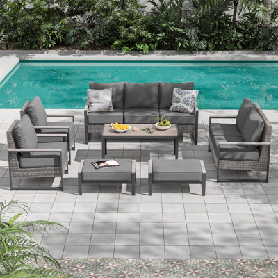 Ensemble de canapé de patio 7 pièces avec canapé 3 places et table