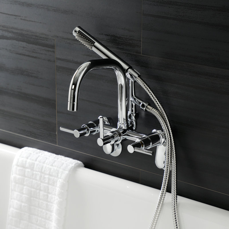 Polished Chrome Wall Mount Clawfoot Tub Faucet with Handheld Shower