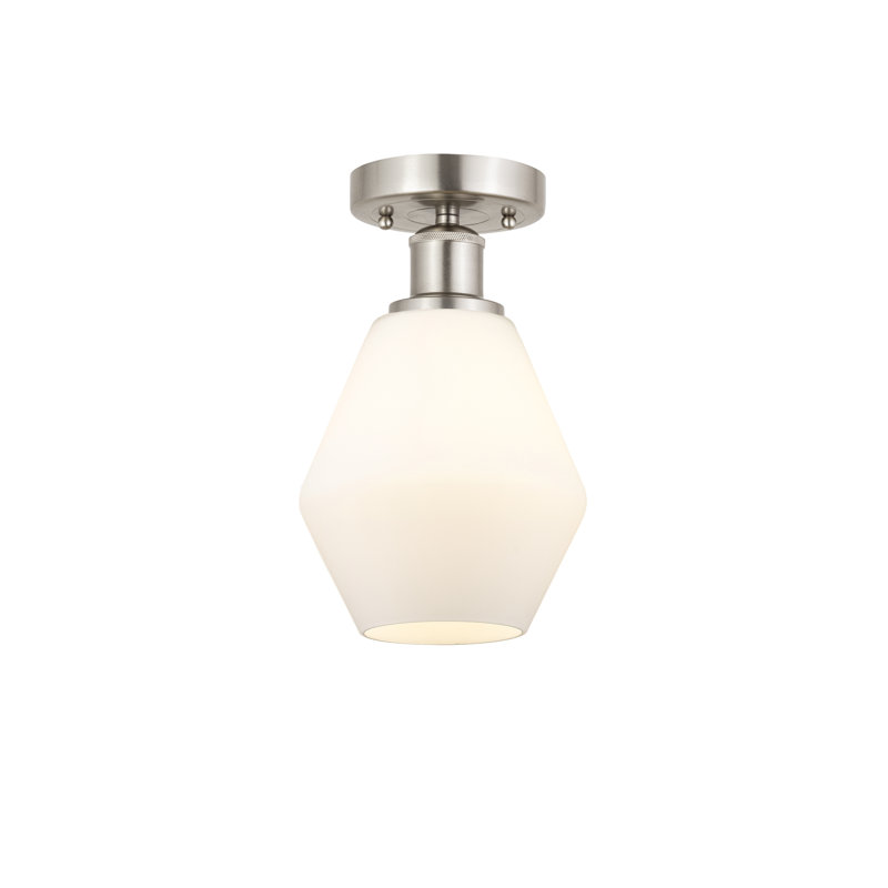 Plafonnier semi-encastré en verre Amylea, Boîtier blanc mat, Nickel satiné brossé, H 10,25 po x l 6 po x P 6 po