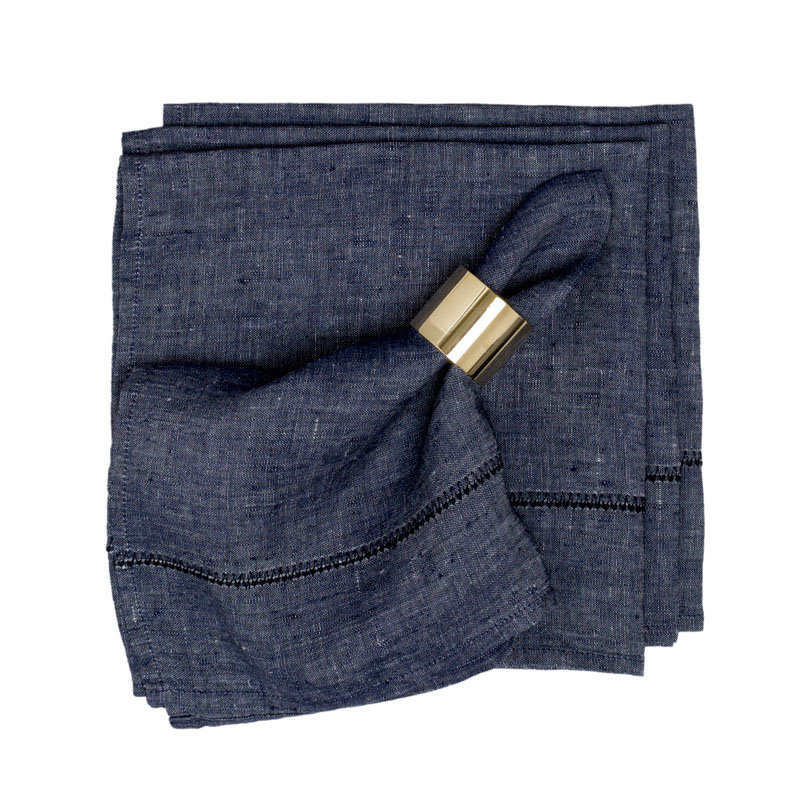 Stitch Linen Square Napkins, Dark Denim Blue