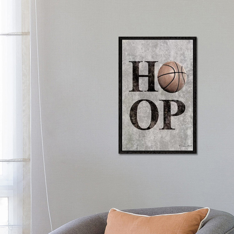 Basketball HOOP - Print on Canvas, 66.04cm H x 45.72cm W x 3.81cm D, Black Floater Framed