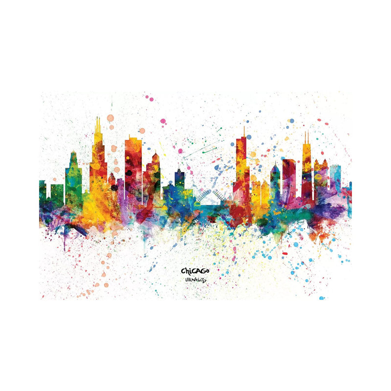 Chicago Illinois Skyline Splash 1 Piece Wrapped Canvas Painting, 66.04 cm H x 45.72 cm W