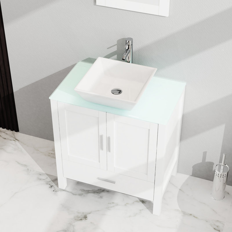 Meuble-lavabo blanc. Armoire en verre avec miroir. 18,5 * 30 * 31,5 pouces 2 portes, 1 tiroir. Vaste espace de rangement. Beaux-faits. Superbe plateau de 30 po à fonctionnement doux. Armoire. Surface généreuse.