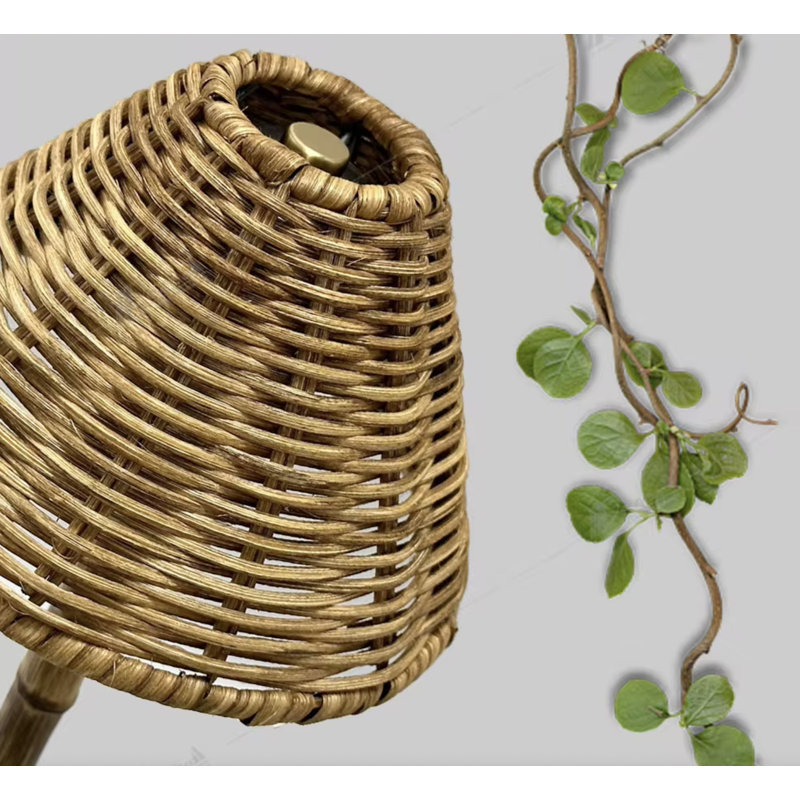 Athena-R Organic Cordless Rechargeable Led Table Lamp Bamboo & Rattan Shad, 3-Way Brightness