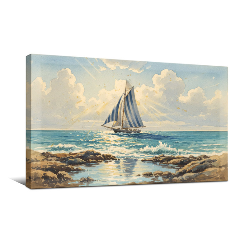 Voilier nautique et de plage sur les vagues de l'océan près du rivage, H 20 po x l 40 po