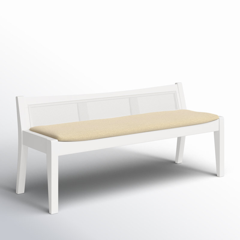 Donner Cane Back Cushioned Bench, White/Beige