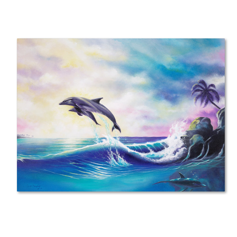 «Dolphins» par Geno Pe People - reproduction sur toile, H 24 po x l 32 po