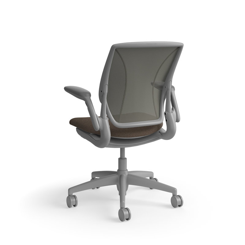 World LM, Ergonomic Task Chair with Poppy Seed Backrest, and  Autumn Upholstered Seat, Gray, Brown Fabric, Gray Mesh