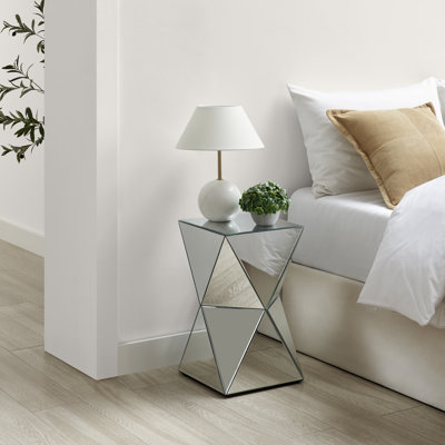 Emerson Mirrored Bedside Side Table Geometric Design