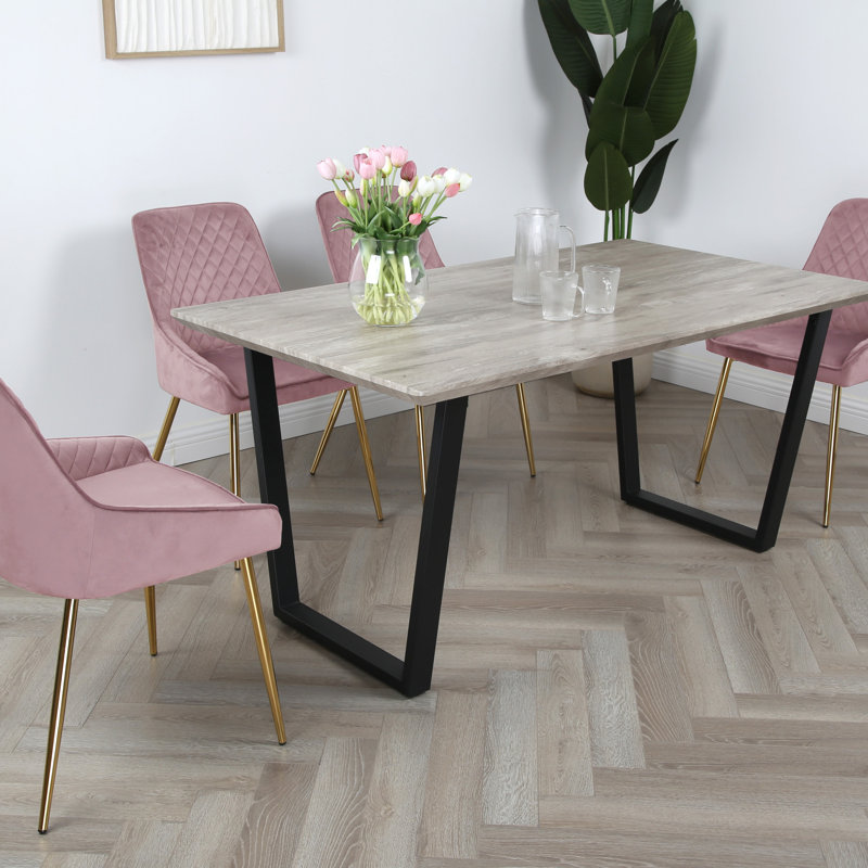 Meir 4 -Person Dining Set, Oak, Pink