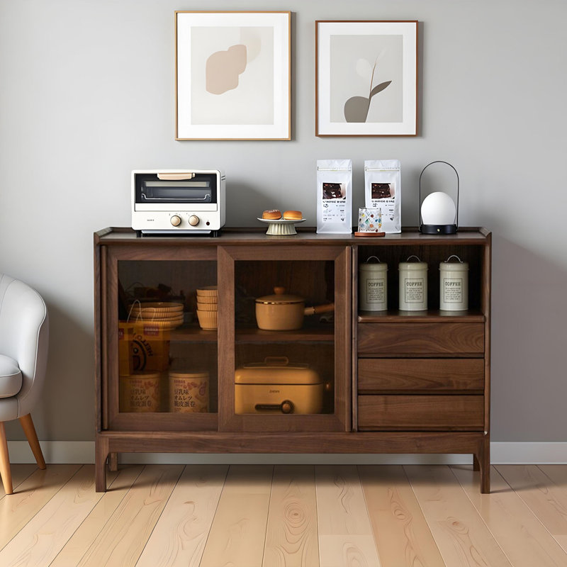 Buffet simple en bois de noyer noir, H 33,46 po x l 51,18 po x P 15,74 po