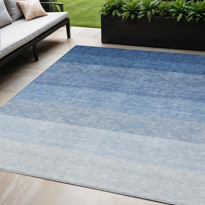 Tapis bleu ombré lavable pour l'extérieur 5 pi x 8 pi