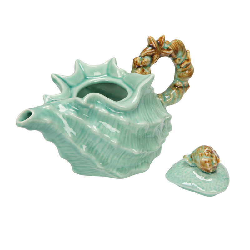 Stoneware Shell-Shaped Teapot With Starfish And Shells Handle