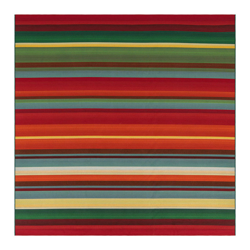 Tapis intérieur / extérieur à rayures Meliton - rouge / vert / bleu / orange, Carré 10 pi