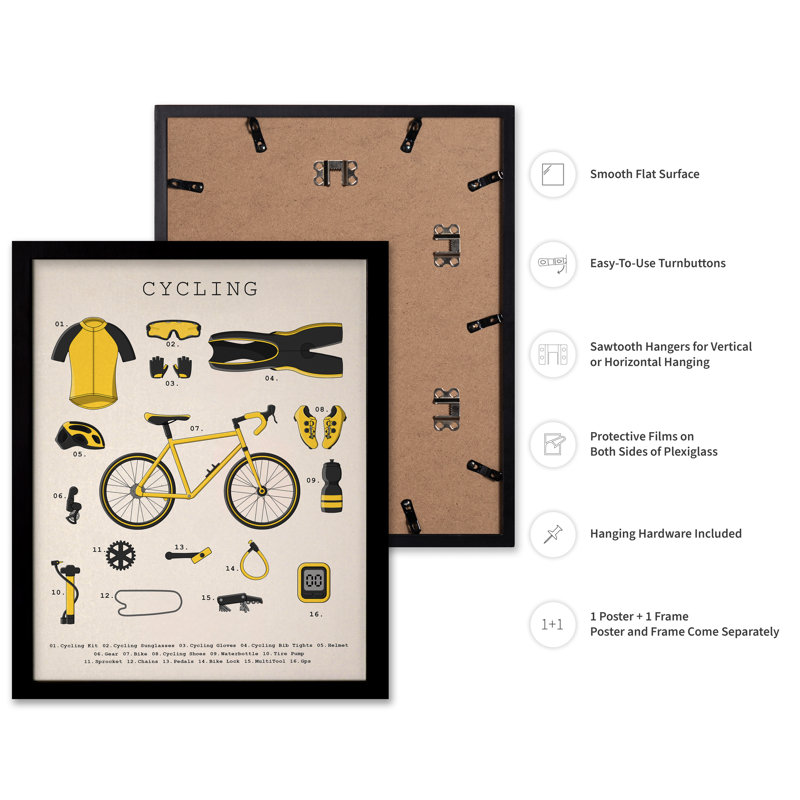 Les indispensables du vélo, Black Framed, Poster, 08"H x 10"W