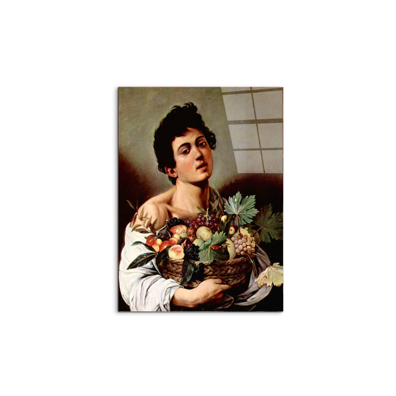 Boy with fruit basket By Caravaggio 80cm H X 60cm W CrystalArt Material Acrylic Glass Effect, Frameless Panel Lightweight Ready to Hang