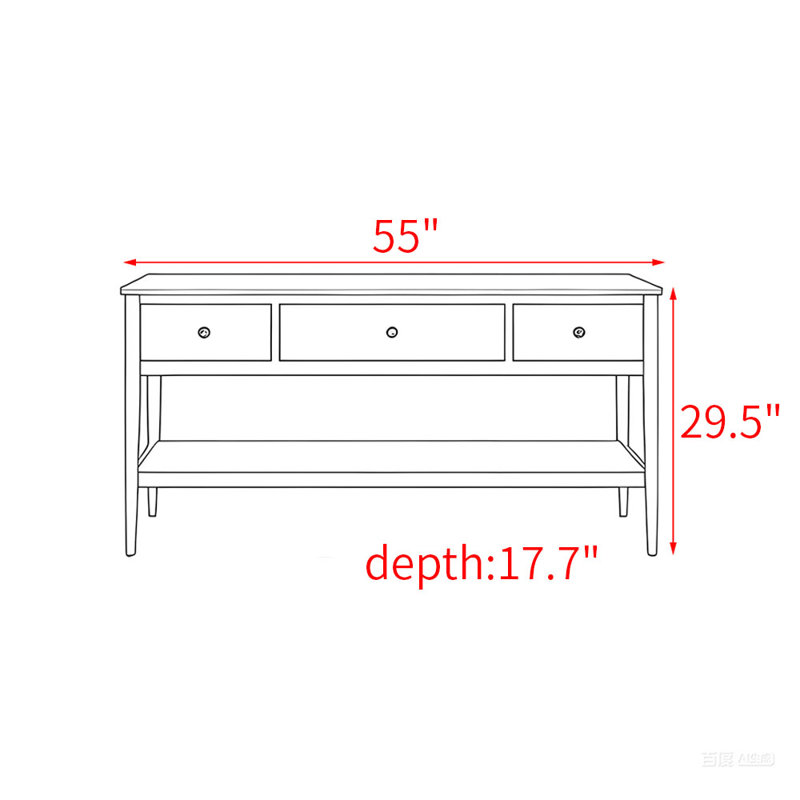 Table d'entrée de style américain en bois massif rétro, H 29,5 po x l 55 po x P 17,7 po