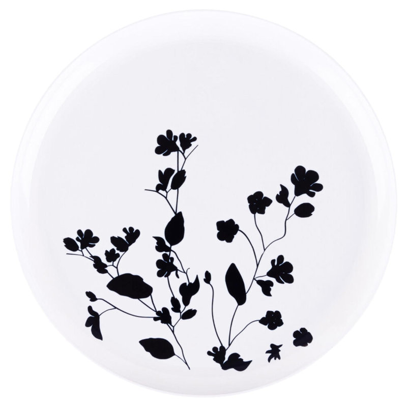 Assiettes rondes en plastique blanches 10,6 pouces Ecoqualité avec motif de jardin noir 50 personnes, 20