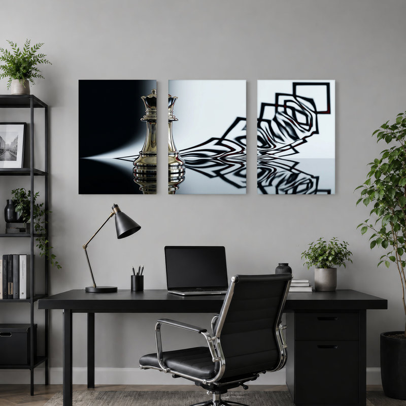 "Silver Chess Queen Casting", ensemble de 3 toiles, H 24 po x l 16 po x 3 pièces