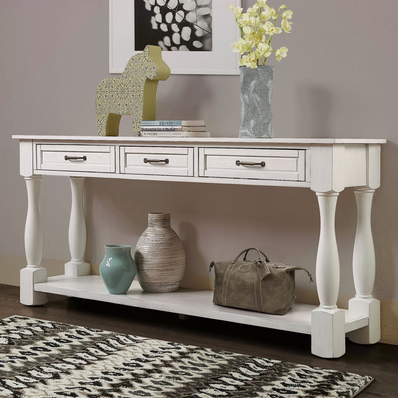63Inch Long Wood Console Table With 3 Drawers And 1 Bottom Shelf For Entryway Hallway Easy Assembly Extra-Thick Sofa Table