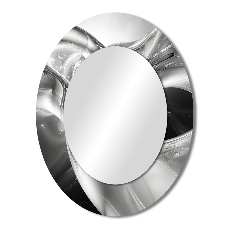 Grey Black Abstract Steel Serenade III - Gray Oval Wall Mirror Decor, 43" x 33"
