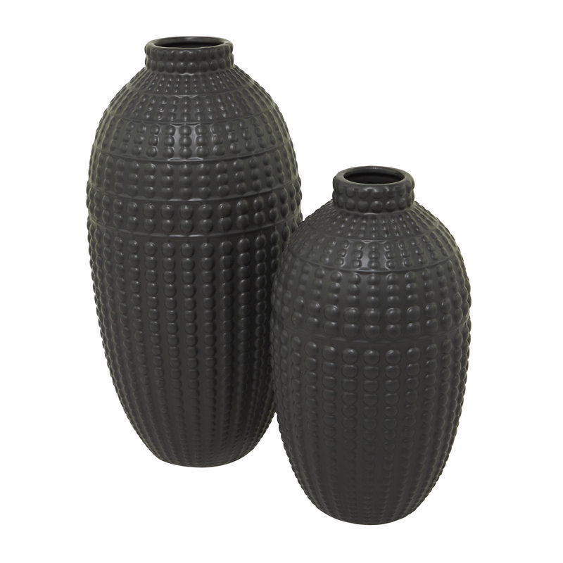 Stoneware Table Vase Set, 15.8" H x 7.8" W x 7.8" D, Black